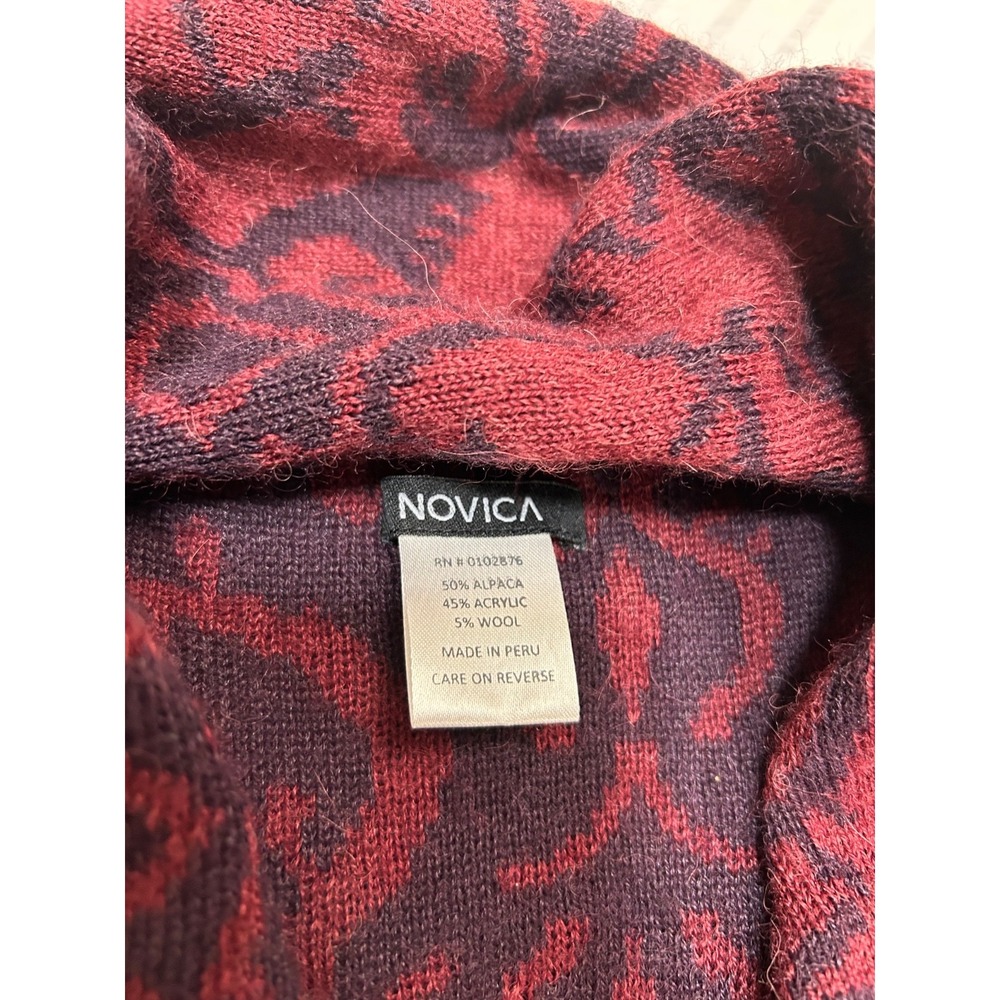 Novica Peruvian Alpaca Blend Poncho OS Jacket Cardigan Cozy Fall Burgundy b4 - Picture 7 of 10